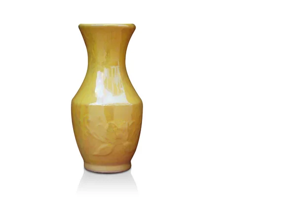Antique Yellow Ceramic Vase White Background Object Decor Modern Copy — Stockfoto