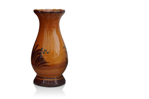 Antique Long Brown Ceramic Vase White Background Object Fashion Decor — Stok fotoğraf