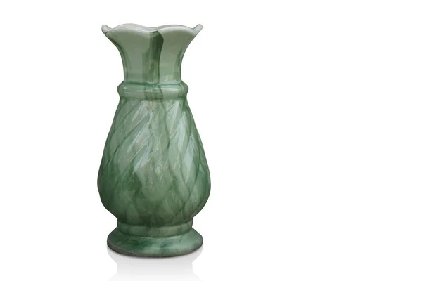 Front View Green Ceramic Vase Yellow Background Object Nature Decor —  Fotos de Stock