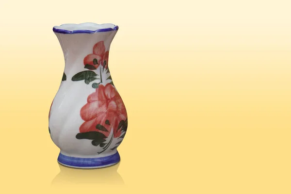 White Blue Green Red Color Ceramic Vase Yellow Background Plant — Stockfoto