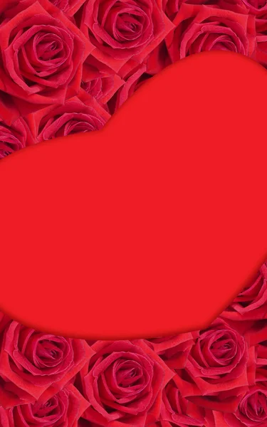 Corazón Rojo Sobre Rosas Rojas Ramo Flores Fondo Bandera Plantilla —  Fotos de Stock