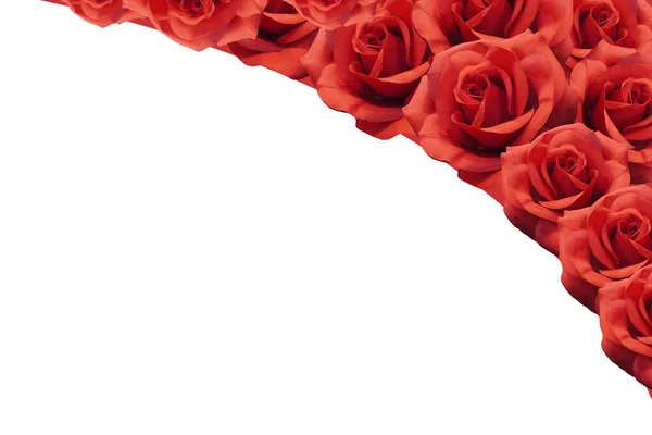 白い背景 バナー テンプレートに積み上げられた赤いバラ — ストック写真