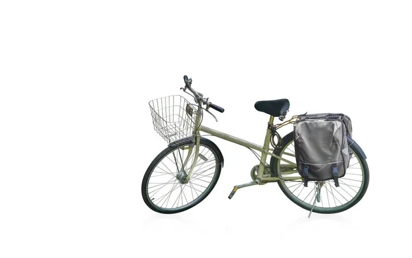 Seitenansicht Gelb Schwarzer Fahrradkörper Mit Altem Und Silbernem Frontkorb Schwarzen — Stockfoto