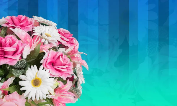 Ροζ Και Λευκό Λουλούδι Μπουκέτο Blur Λουλούδι Μπλε Και Πράσινο — Φωτογραφία Αρχείου