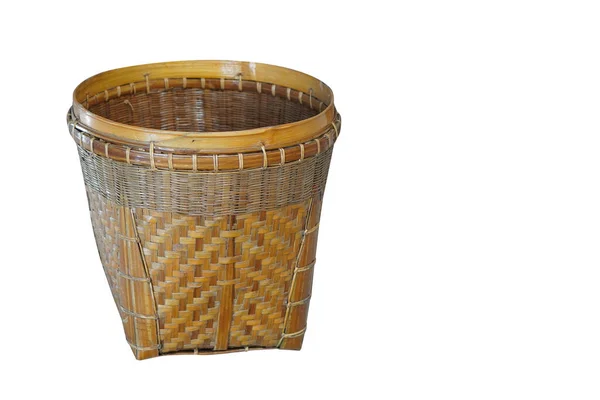 Beyaz Arkaplanda Bambudan Yapılmış Antika Dokuma Sepeti Nesne Dekor Antika — Stok fotoğraf