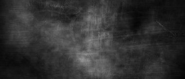 Arka planda koyu gri çimento çizikleri var. Sisli siyah çimento. Sefil karanlık duvarlar.