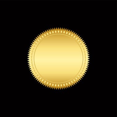 Yuvarlak altın rozet, siyah arka planda izole edilmiş, altın mühür, zarif afiş damgası, vektör illüstrasyon sertifikası altın folyo mühür veya izole edilmiş madalya..