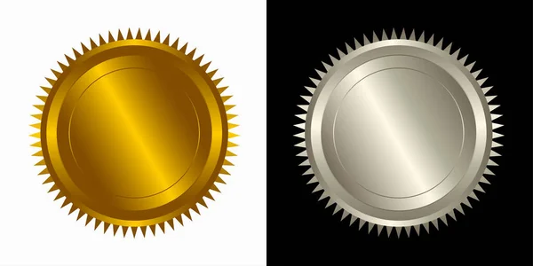 Set Vektor Runde Goldene Und Silberne Plakette Isoliert Siegelstempel Gold — Stockvektor