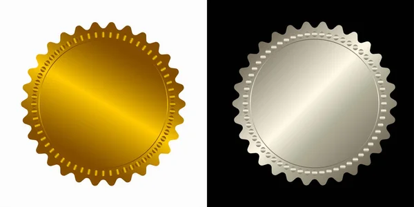 Set Vektor Runde Goldene Und Silberne Plakette Isoliert Siegelstempel Gold — Stockvektor