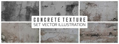 Kirli çimento Grunge doku taşıyıcı seti. Somut duvar arkaplan vektörü illüstrasyonu