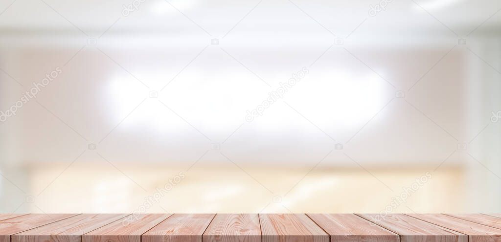 Wood table top and blur glass window For montage product display