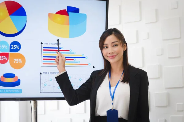 Business people in formal suit meeting with team coworker presentation with graph and chart in modern meeting room.