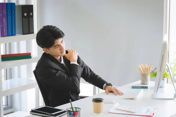 Business Asian Man Manager Formal Suit Overworked Feeling Pain His — Φωτογραφία Αρχείου