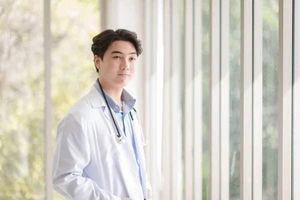 Asian Doctor Man Portrait Professional Uniform Standing Smile Confidence — Stockfoto