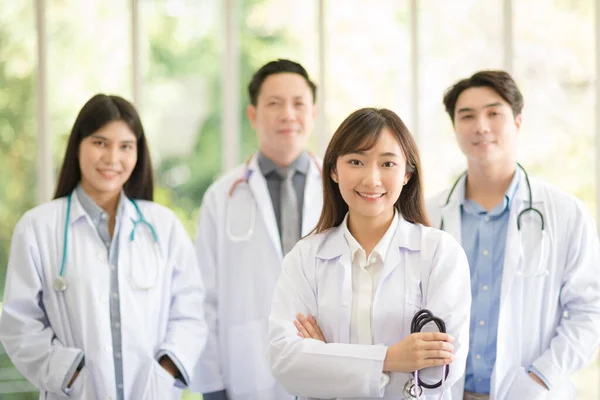 Group Asian Doctors Team Portrait White Lab Coat Professional Uniform — Stok fotoğraf