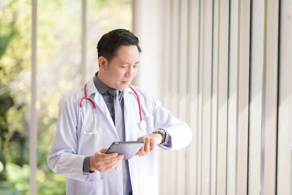 Asian Doctor Man Portrait Professional Uniform Standing Smile Confidence — 스톡 사진