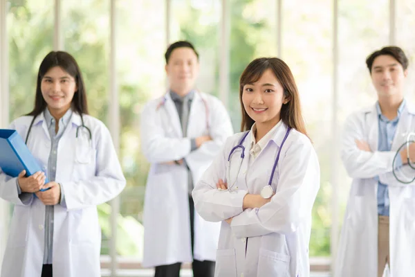Group Asian Doctors Team Portrait White Lab Coat Professional Uniform — Stock Fotó