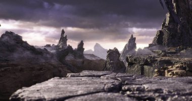 Kayaların gizemli karanlık dünyası. Sinema manzarası. 3d hazırlayıcı