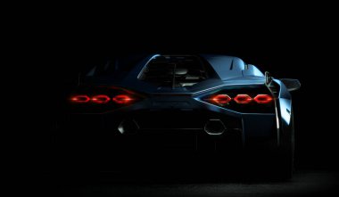 Almaty, Kazakistan - Ocak 10.2022: Lamborghini Sian FKP 63 spor araba koyu arka planda, 3D renkte