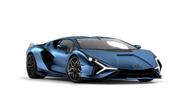 Almaty, Kazakistan - Ocak 10.2022: Lamborghini Sian FKP 63 spor otomobil, beyaz arka planda izole edilmiş, 3D