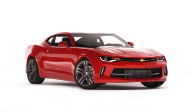 Almaty, Kazakistan - Ocak 10.2022: Chevrolet Camaro güzellik stüdyo görüntüleri beyaz arkaplanda izole edilmiş, 3D görüntüleme