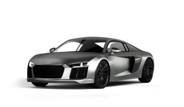 Almaty, Kazakistan - 15 Ocak 2022: Yeni Audi R8 V10 Plus lüks süper araba beyaz arka planda izole edildi. 3d hazırlayıcı