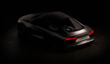 Almaty, Kazakistan - 15 Ocak 2022: Yeni Audi R8 V10 Plus koyu arka planda lüks süper araba. 3d hazırlayıcı