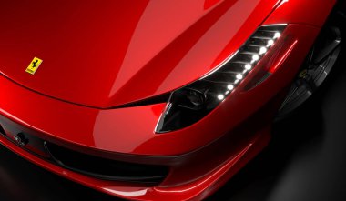 Almaty, Kazakistan - 17 Ocak 2022: Koyu arkaplanda Ferrari 458 Spider stüdyo çekimi. 3d hazırlayıcı