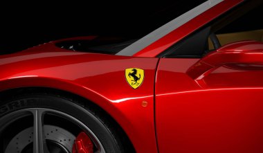 Almaty, Kazakistan - 17 Ocak 2022: Koyu arkaplanda Ferrari 458 Spider stüdyo çekimi. 3d hazırlayıcı