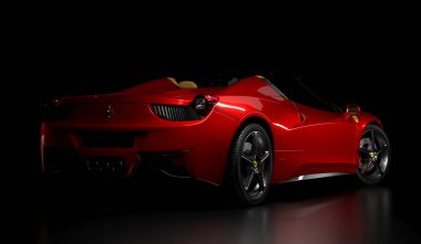 Almaty, Kazakistan - 17 Ocak 2022: Koyu arkaplanda Ferrari 458 Spider stüdyo çekimi. 3d hazırlayıcı