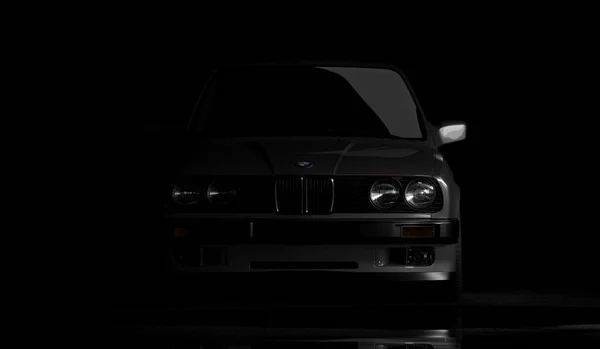 Almaty Kazahstan Januari 2022 Framsidan Bmw E30 Isolerad Den Mörka — Stockfoto