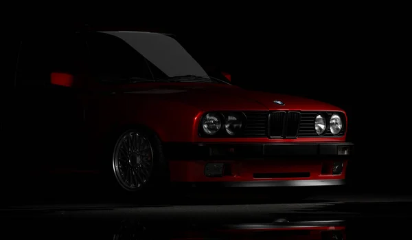 アルマトイ カザフスタン 2022年1月25日 暗い背景に隔離されたBmw E30のフロントビュー 3Dレンダリング — ストック写真