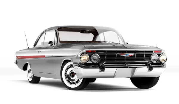 哈萨克斯坦阿拉木图 2022年2月12日 老式汽车雪佛兰皮帕拉1961 Chevrolet Impala 1961 在白色背景下被隔离 3D渲染 — 图库照片