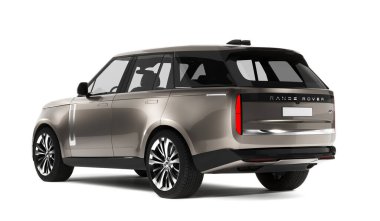Almaty, Kazakistan - 15 Mayıs 2022: Yeni Land Rover Rover 2022 karanlık arka planda izole edildi. 3d hazırlayıcı