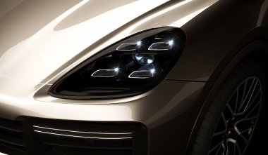 Almaty, Kazakistan - 26 Haziran 2022: Porsche Cayenne Turbo arka planda izole edilmiş yeni lüks SUV aracı. 3d hazırlayıcı