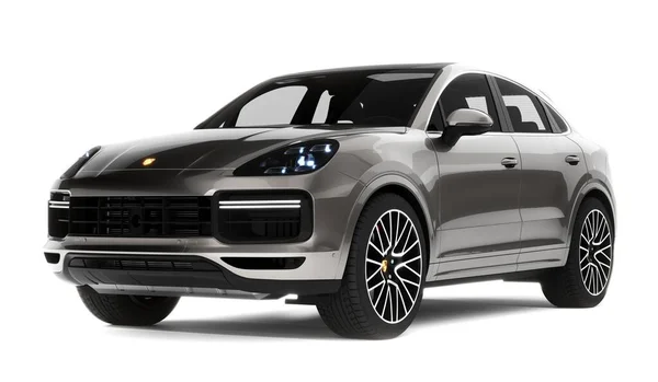 Almaty, Kazakistan - 26 Haziran 2022: Porsche Cayenne Turbo arka planda izole edilmiş yeni lüks SUV aracı. 3d hazırlayıcı