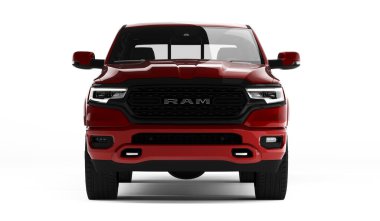 Almaty, Kazakistan-Haziran 2022: Dodge RAM 1500 kamyonu koyu arkaplanda. 3d hazırlayıcı