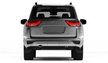 Almaty, Kazakistan - Haziran 2022: Gıcır gıcır Toyota Land Cruiser 300 koyu arka planda izole edildi. 3d hazırlayıcı