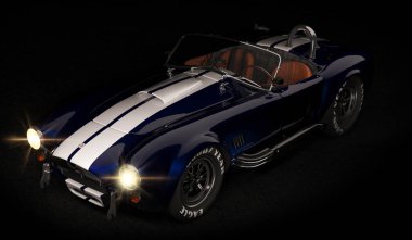 Almaty, Kazakistan - 15 Haziran 2022. 1966 Shelby Cobra 427 SC eski klasik spor araba üstü açılır. izole edilmiş 3d oluşturucu