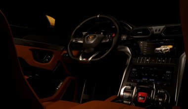 Almaty, Kazakistan 05 Temmuz. Lamborghini Urus lüks spor arazi aracı. İzole edilmiş 3d oluşturucu