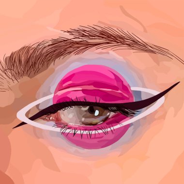 Eye with pink planet makeup. Fashion background vector 