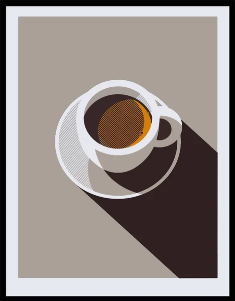 Minimum Tasarım Posteri Gri Arka Planda Bir Fincan Kahve Yukarıdan — Stok Vektör