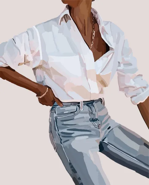 Una Chica Con Una Blusa Blanca Jeans Joyas Ilustración Moda — Vector de stock