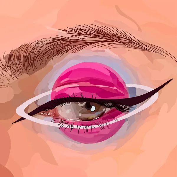 Eye Pink Planet Makeup Fashion Background Vector - Stok Vektor