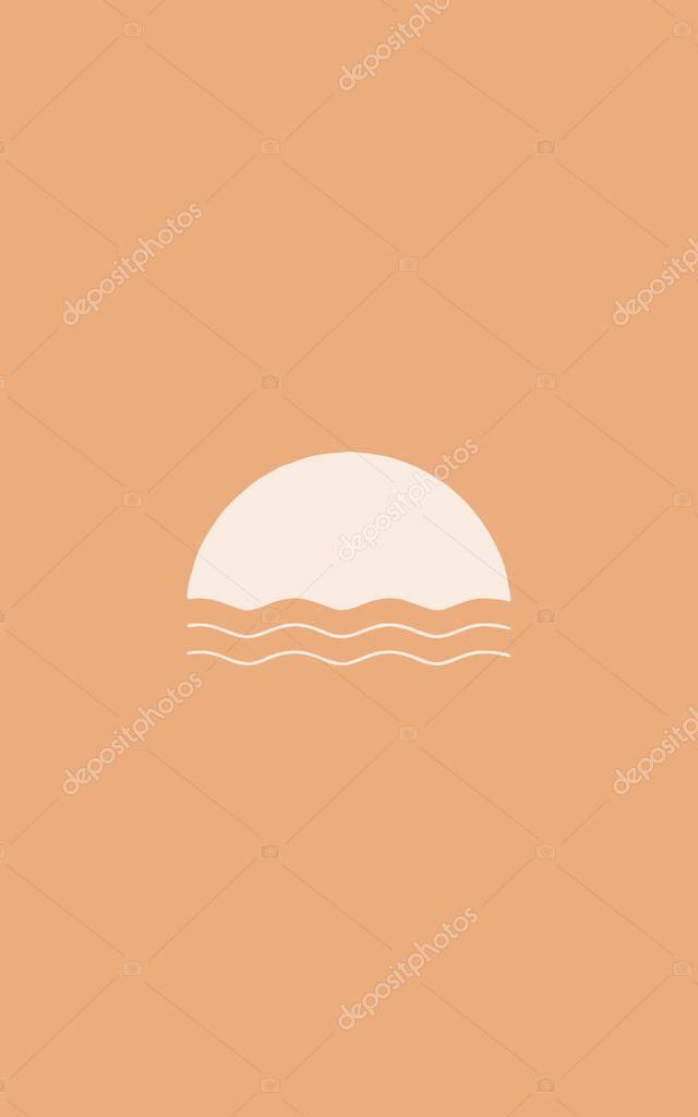 Abstract contemporary aesthetic backgrounds landscapes with sunrise, sunset. Earth tones, pastel colors. Boho wall decor. Mid century modern minimalist art print.