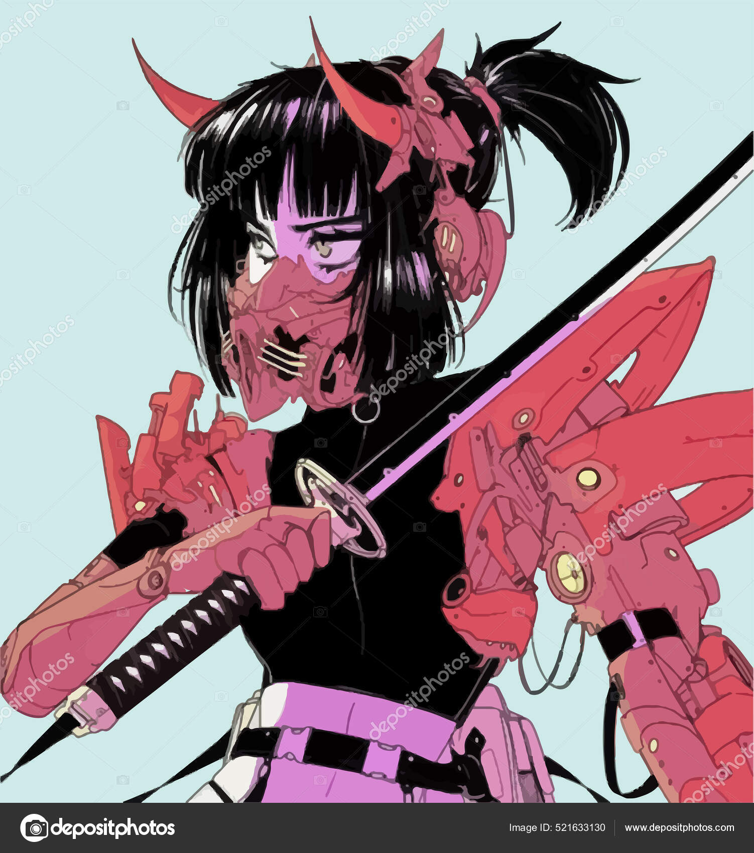 Garota de anime cyberpunk em rosa
