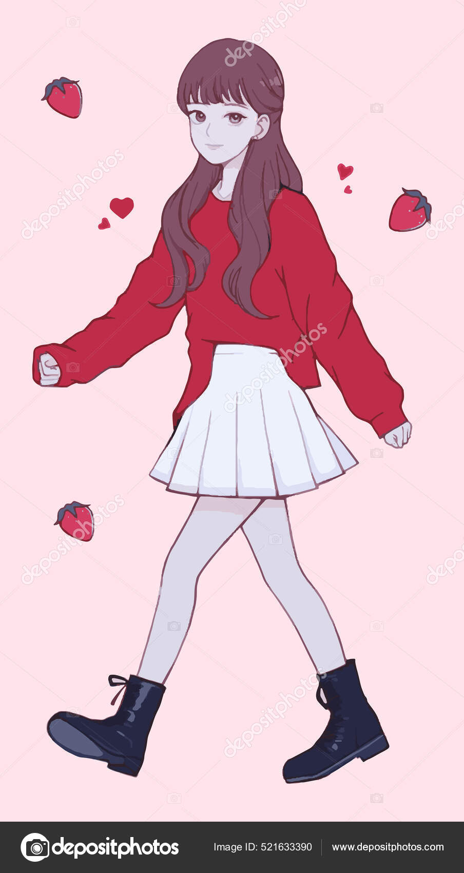 Cute anime girl with bow on her hair Royalty Free Vector