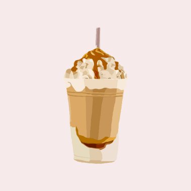 Üzerine krema ve karamel serpiştirilmiş lezzetli çikolatalı milkshake.