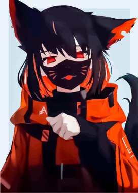 Kedi şeklinde şirin bir anime kız. 