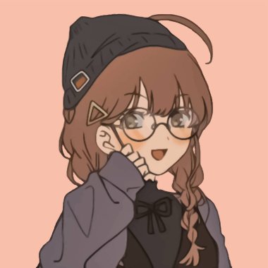 Gözlüklü ve şapkalı tatlı bir anime kızı. 